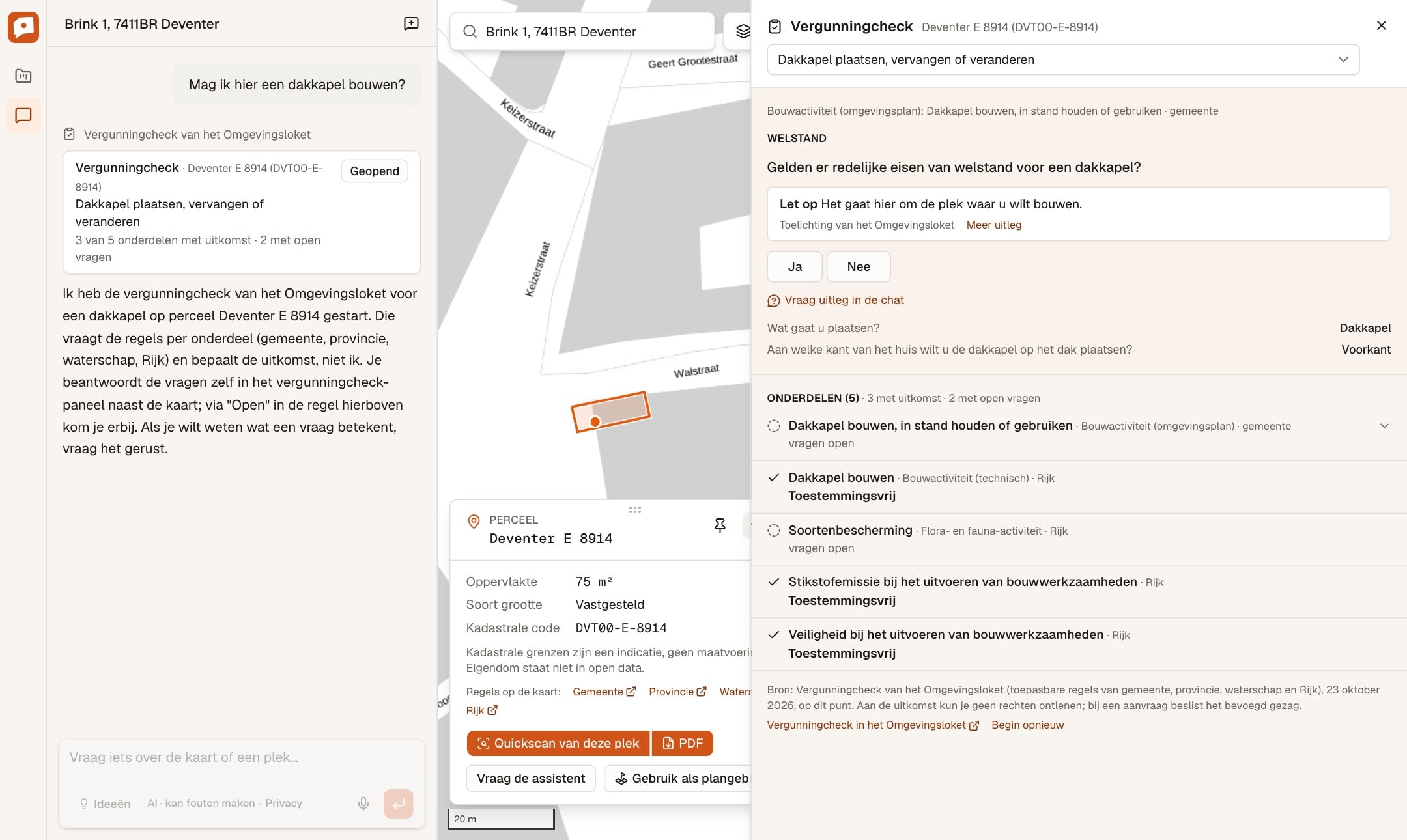 Het paneel met een vraag over welstand, de uitleg van het Omgevingsloket eronder open, en de eerdere antwoorden van dit onderdeel.